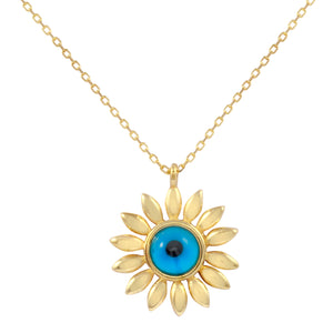 18k Solid Gold Blue Eye Tiny Chain Necklace 18 inches