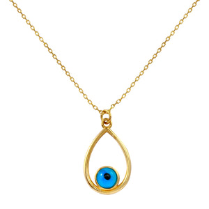 18k Solid Gold  Blue Evil Eye Tiny Chain  Necklace 18 inches