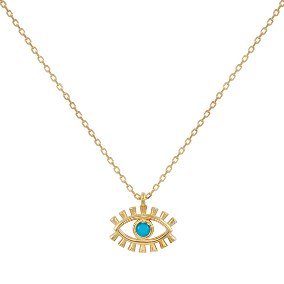 18k Solid Gold Blue Eye Tiny Chain Necklace 18 inches