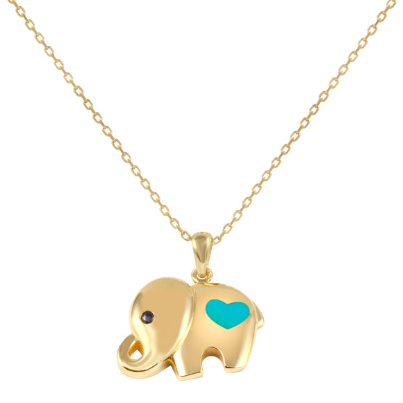 8k Solid Gold Tiny Chain Elephant Enamel Necklace 18 inches