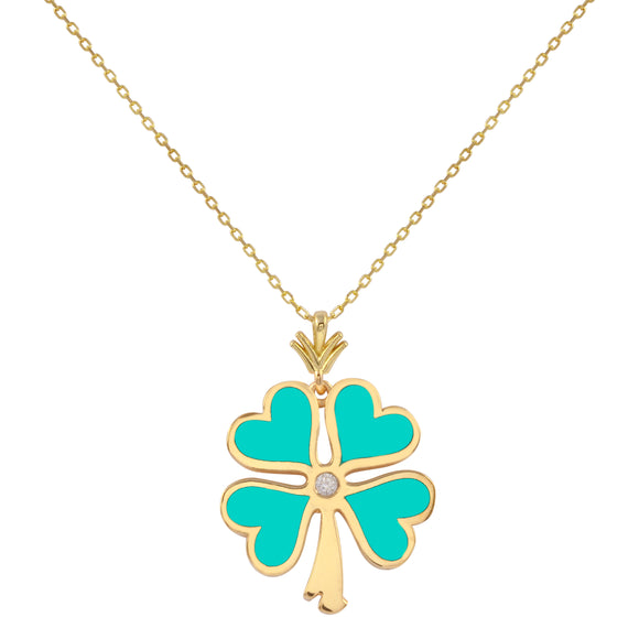 18k Solid Gold Clover Enamel Tiny Chain  Necklace 18 inches CZ