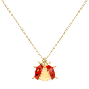 18k Solid Gold Tiny Chain Ladybug Enamel Necklace 18 inches