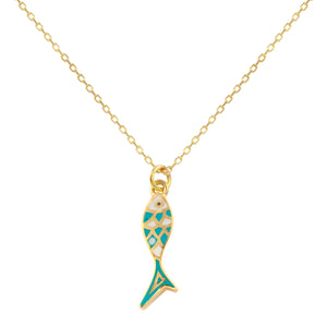 Copy of 18k Solid Gold Tiny Chain Fish Enamel Necklace 18 inches