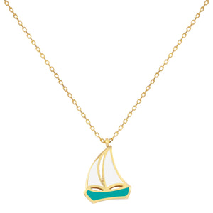 18k Solid Gold Tiny Chain Enamel Necklace 18 inches