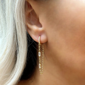 Pair 18K Gold Dangle hoop Earrings CZ