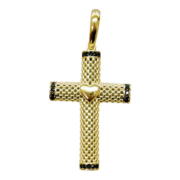 18K Yellow Gold Black CZ Cross Pendant