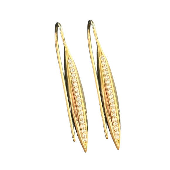 Pair 18K Gold Threader Earrings CZ