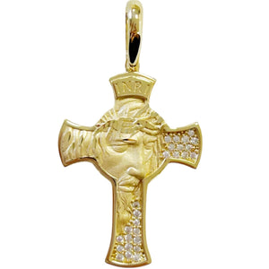 18K Gold Jesus Christ Face Cross Pendant CZ 43mm*32mm