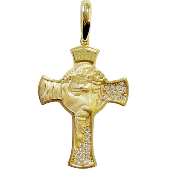 18K Gold Jesus Christ Face Cross Pendant CZ. 35mm*26mm